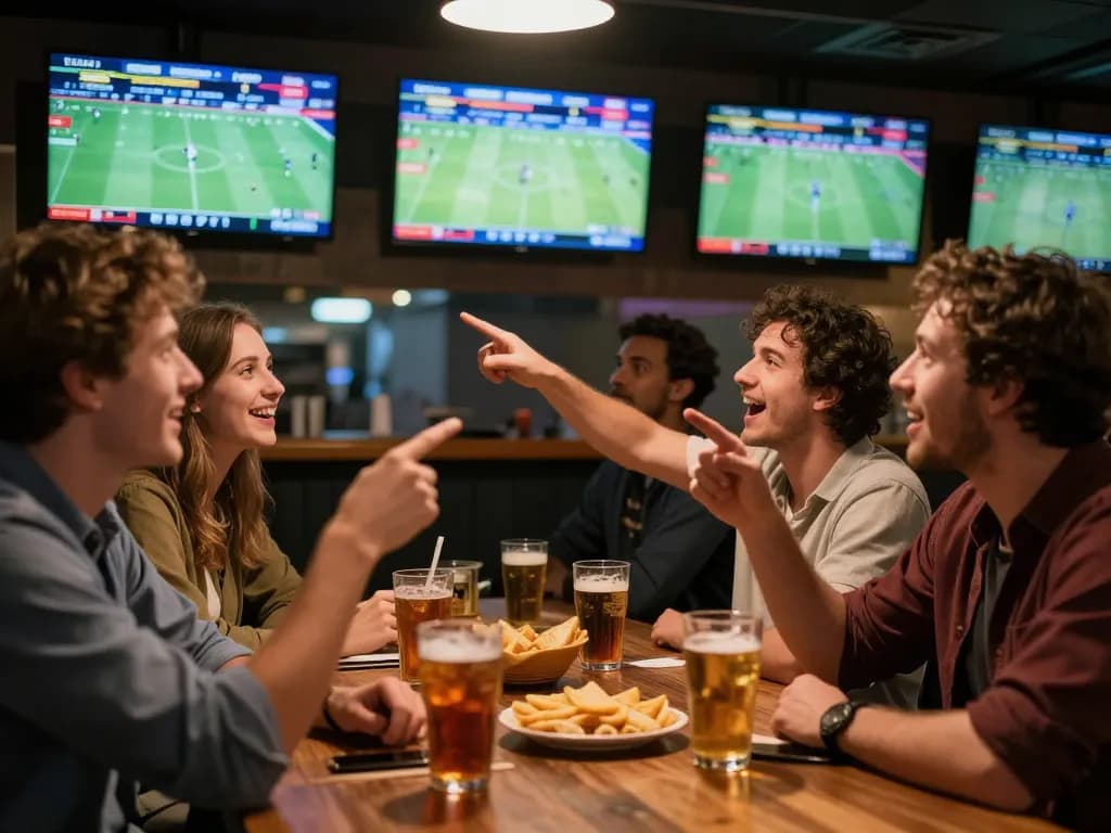 Exciting sports betting moment at ai88bet with friends discussing bets and cheering