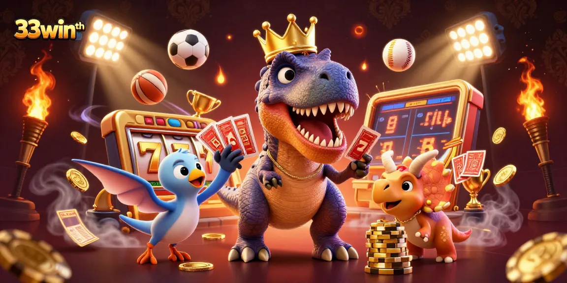 Engage with 33winth’s vibrant 3D slot experience featuring colorful casino characters and dynamic game elements.