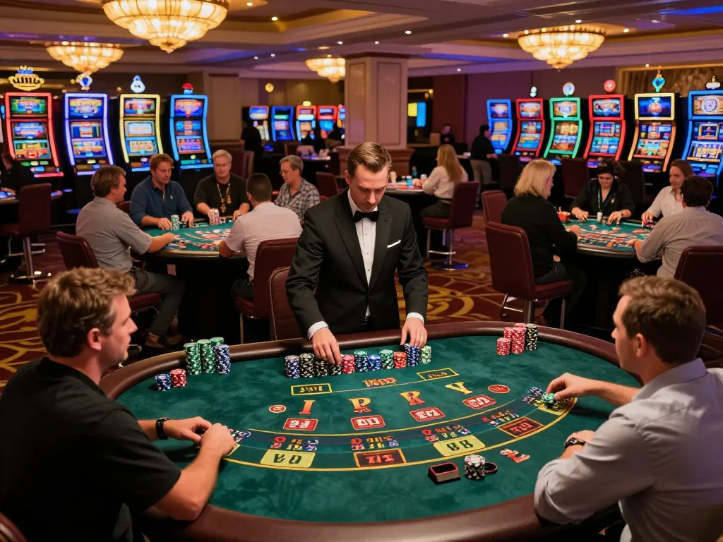 Players enjoying strategic gameplay at sunwingo casino tables, illuminated by elegant lighting.