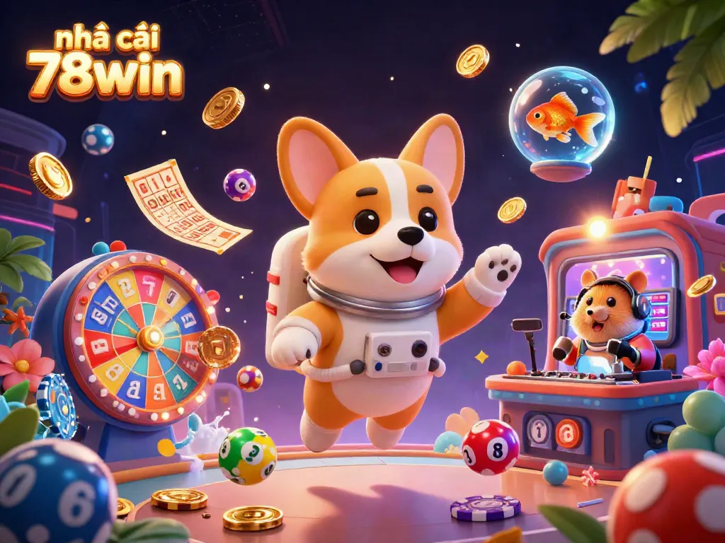 Experience the thrill at nhà cái 78win with an astronaut corgi enjoying a zero-gravity casino.