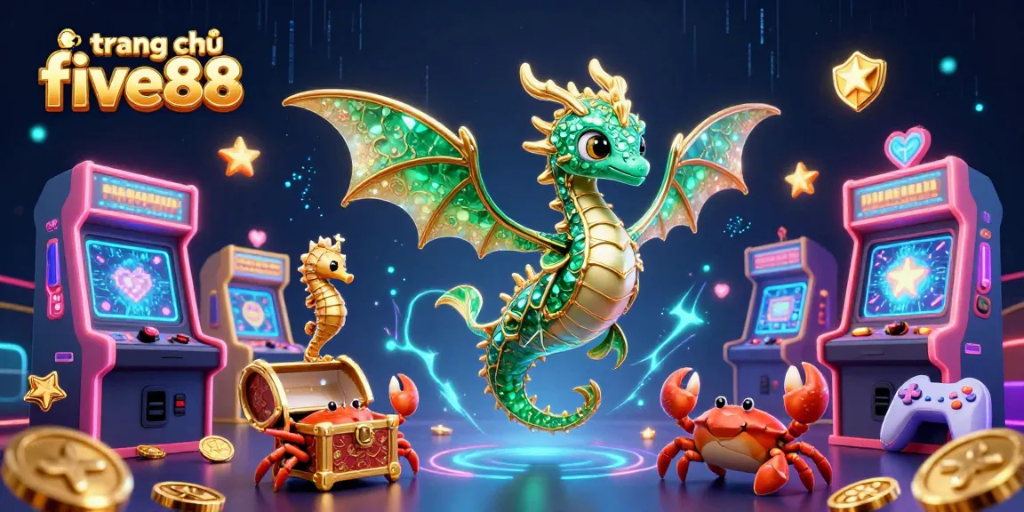 Experience the excitement at trang chủ five88 with a vibrant 3D casino-themed illustration showcasing gaming elements and enchanting characters.