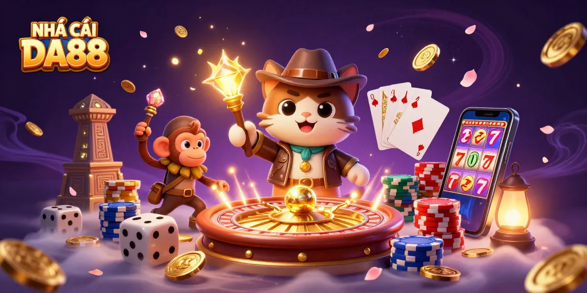 Experience thrilling gaming at NHÀ CÁI DA88 with vibrant casino treasures in a captivating scene.