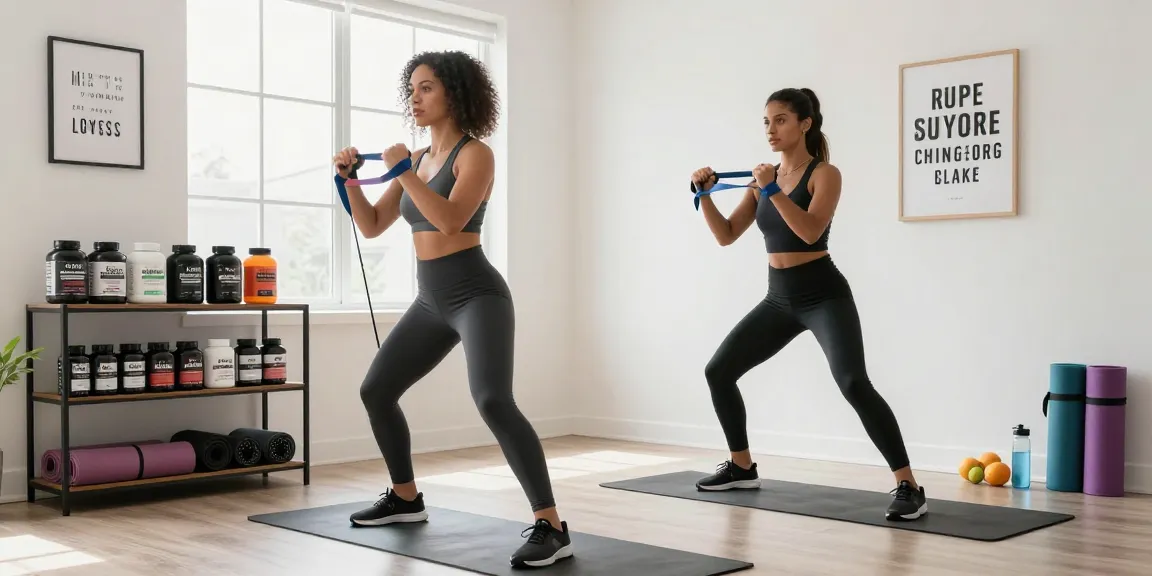 Dynamic workout scene showcasing Canadian peptides products in a modern home gym environment.