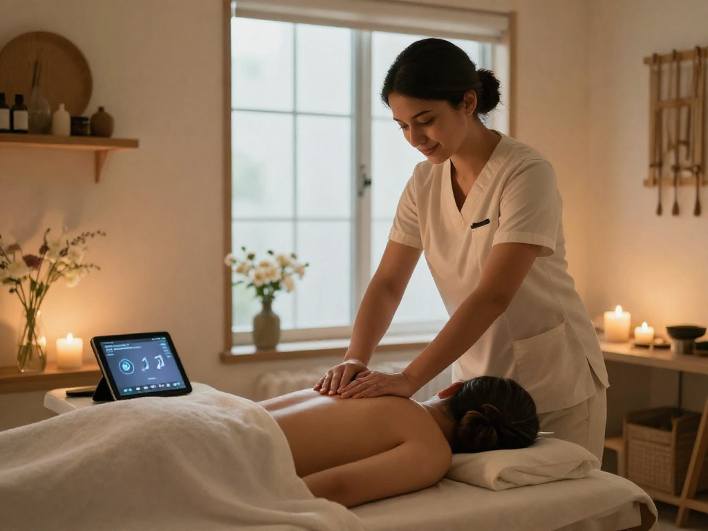 Relaxing massage session in a serene studio highlighting 광진구출장안마 services with therapeutic ambiance.