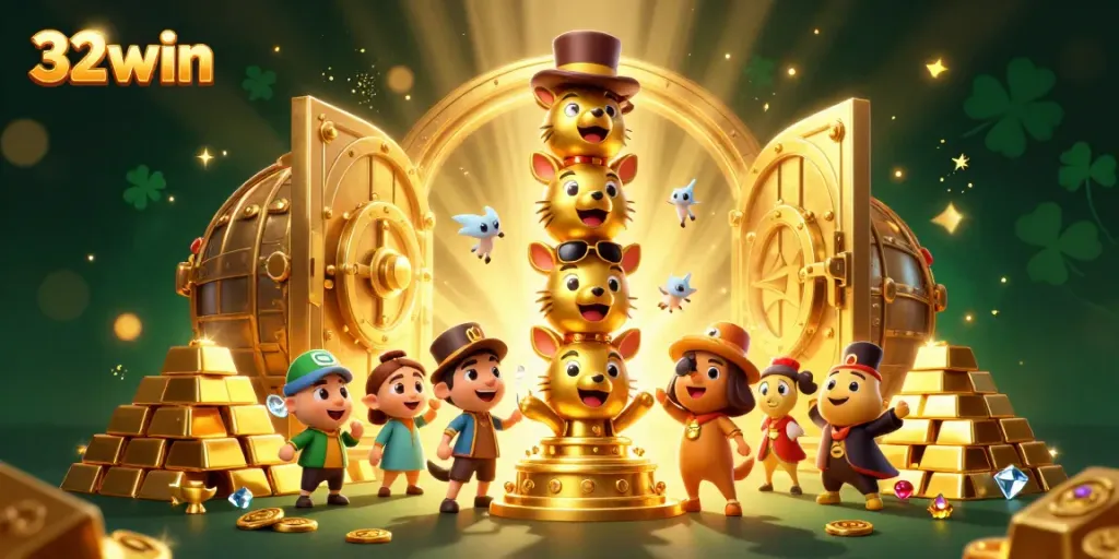 32win offers thrilling gambling experiences with a vibrant casino illustration showcasing excitement and wealth.