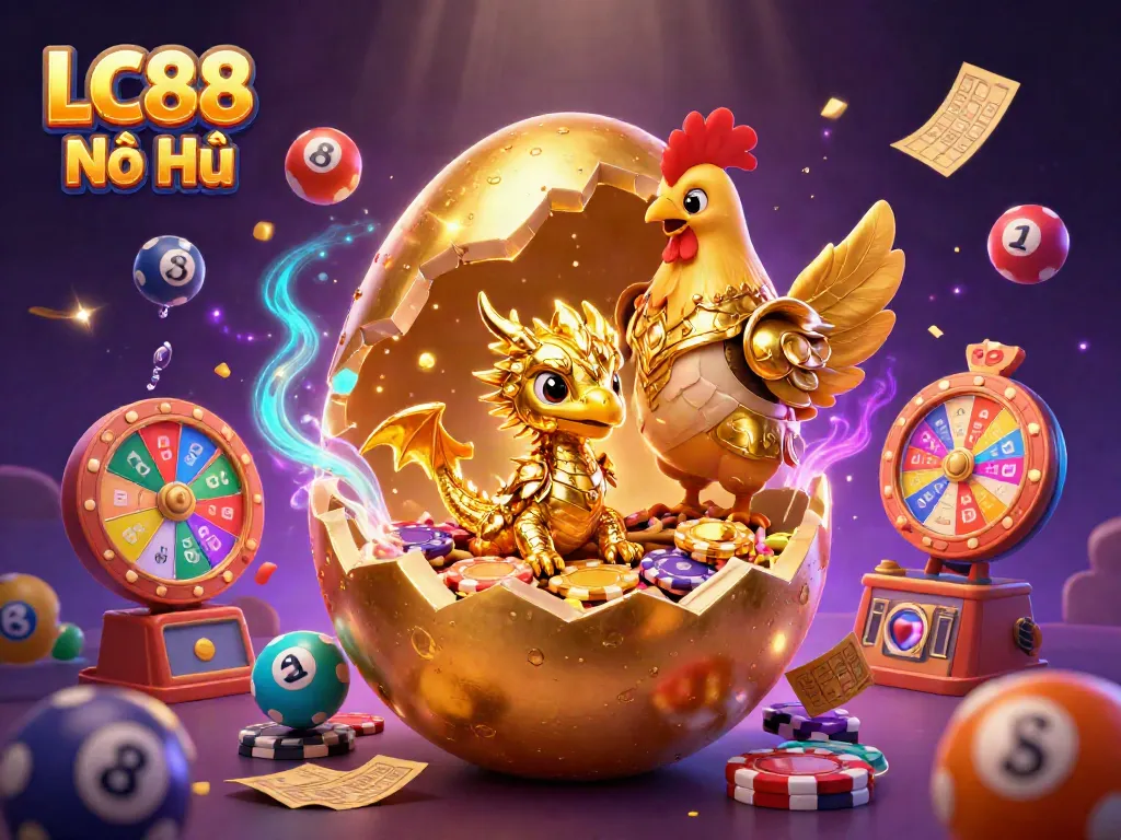 Win big with LC88 Nổ Hũ, featuring a golden dragon atop poker chips in a dazzling illustration.