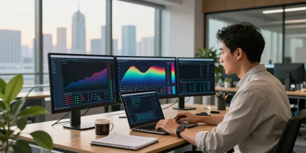 Professional trading environment with quantum ai software analyzing cryptocurrency trends.