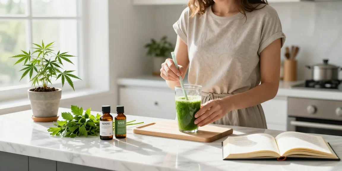 Ministry of Cannabis CBD oils and organic supplements in bright kitchen wellness scene.