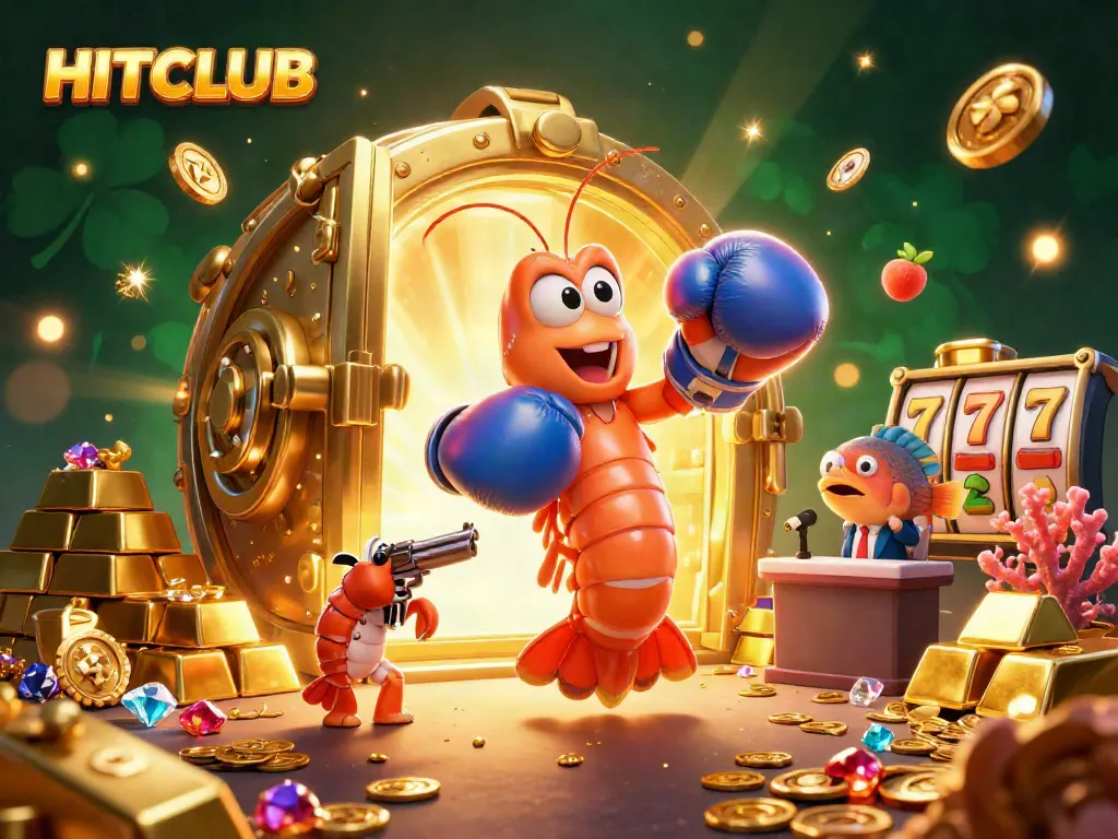 Engage in thrilling gameplay at HITCLUB with a vibrant 3D digital illustration featuring casino excitement and winning elements.