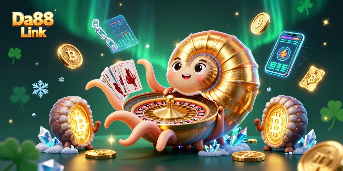 Experience thrilling gameplay with Da88 Link, showcasing a vibrant casino scene full of crypto and cards.