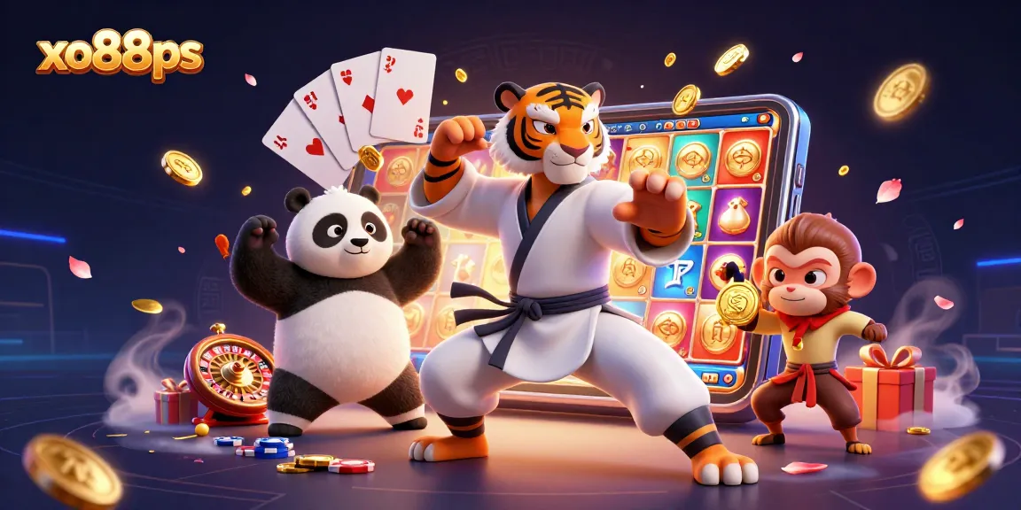 Engage with thrilling games at xo88ps with a vibrant 3D casino scene featuring action-packed characters.