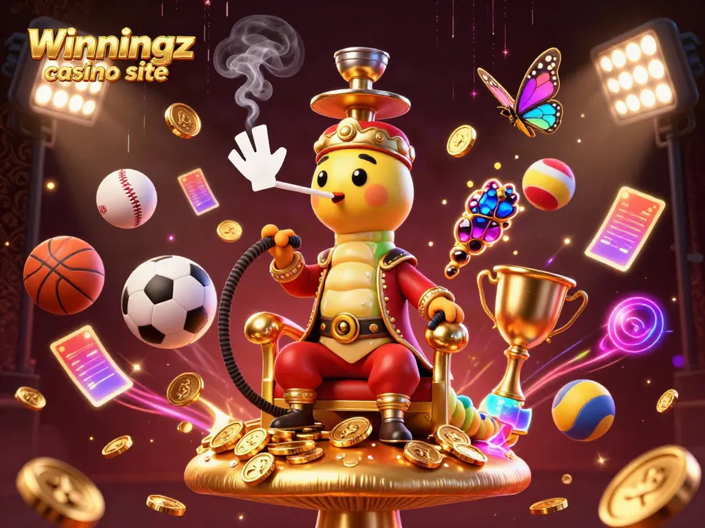 Engage the vibrant Winningz casino site with a captivating gaming scene filled with fun characters, sports elements, and energy.