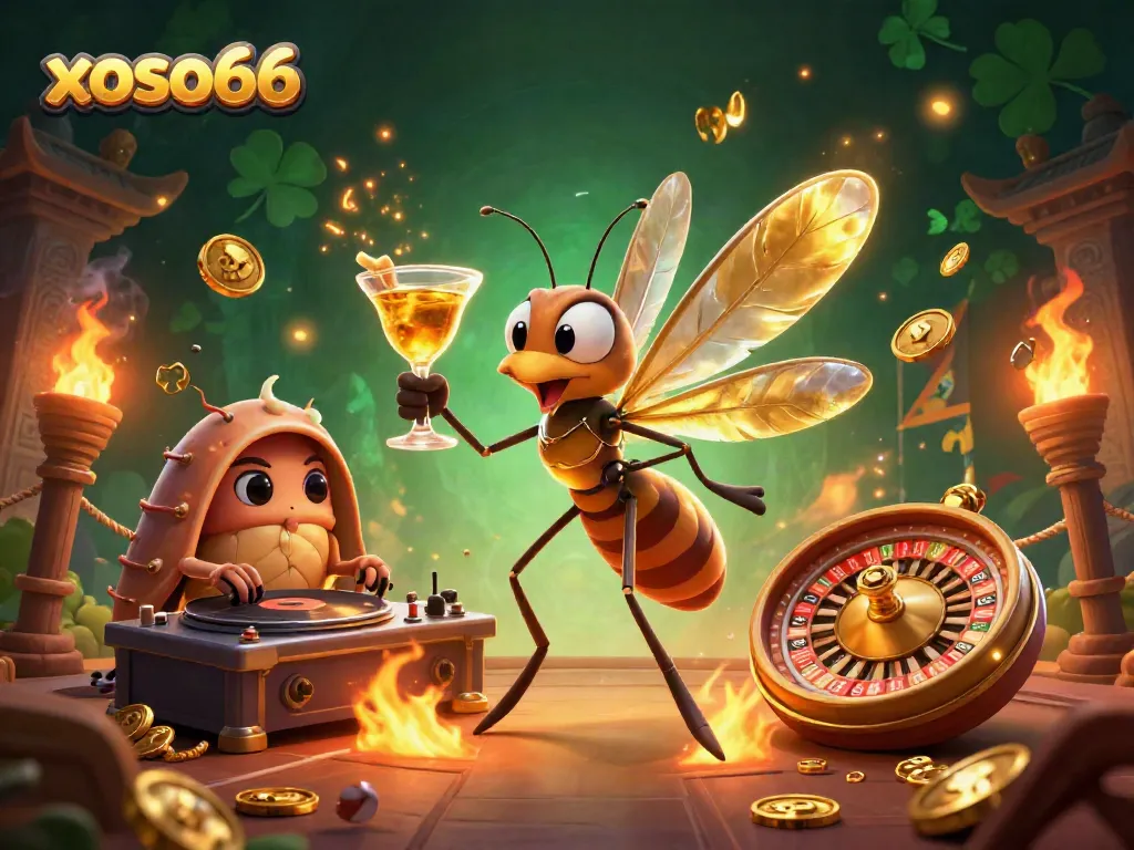 Engage with xoso66's vibrant casino scene featuring animated characters amidst colorful betting elements.