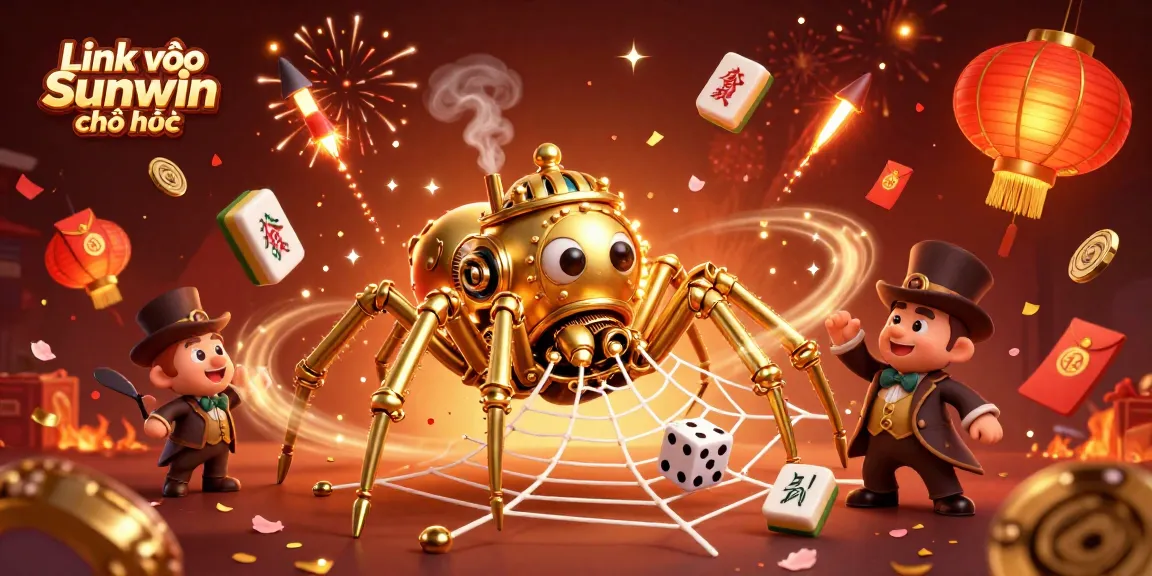 Engage with Link vào Sunwin chính thức through this enchanting 3D illustration featuring a steampunk spider and dynamic gambling elements.