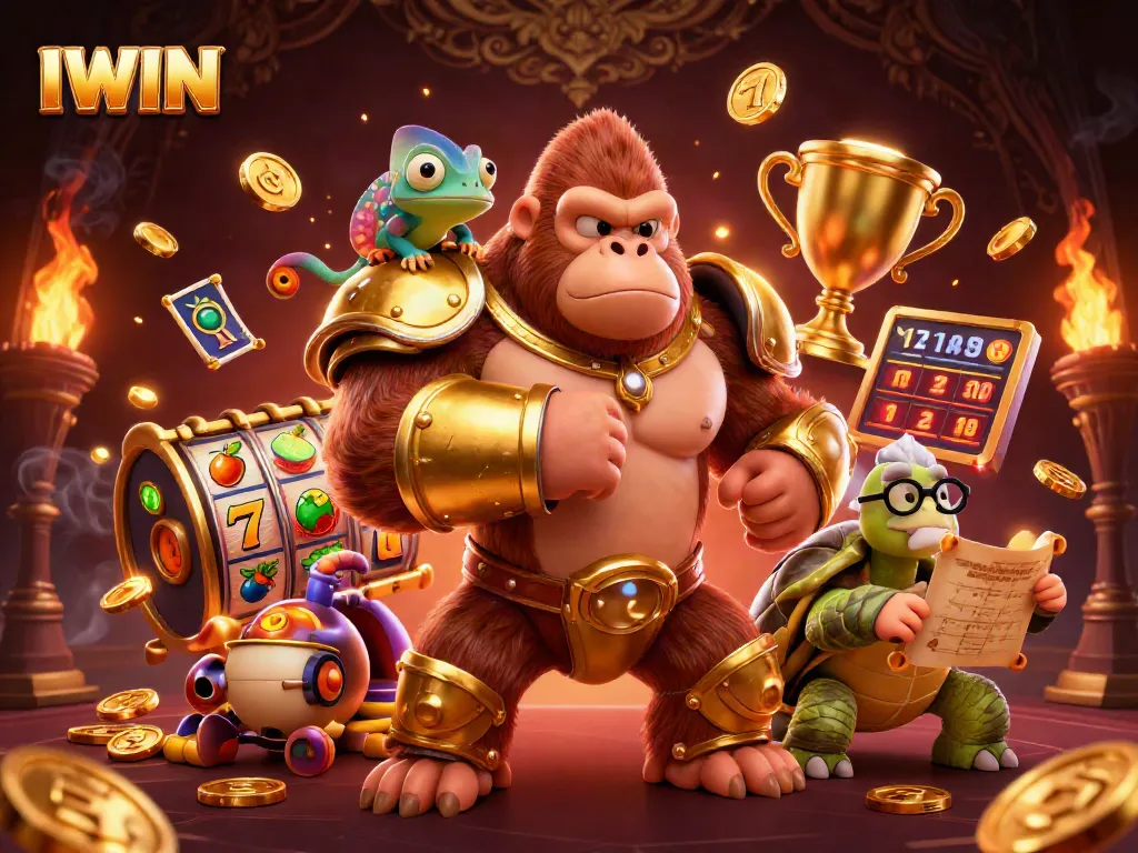 Engage with IWIN's casino adventure through a dynamic scene featuring rich casino elements and vibrant characters.