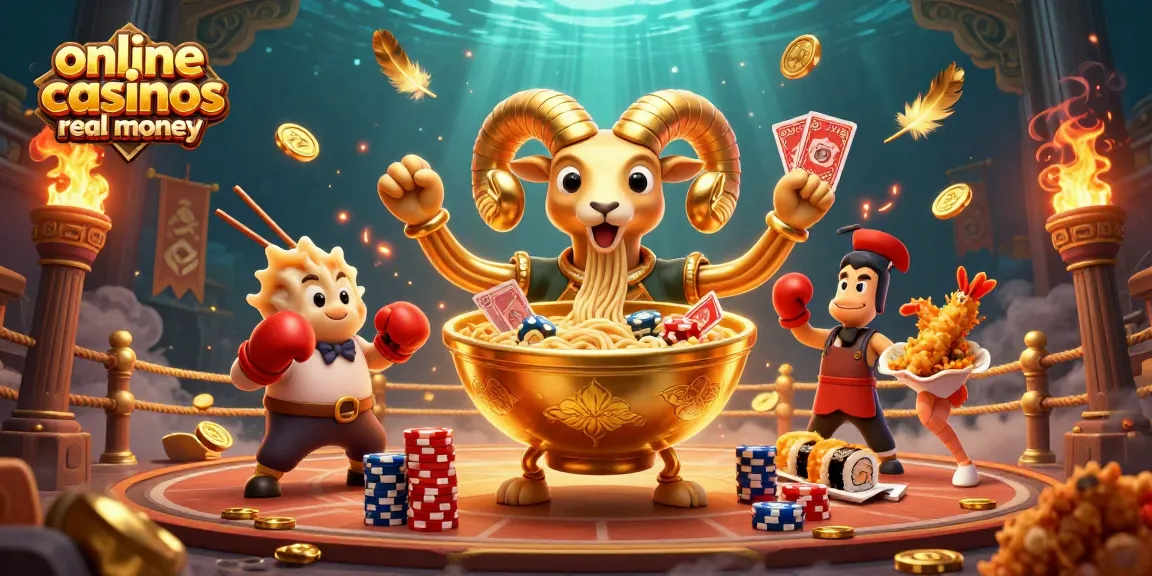 Engage in online casinos real money with a vibrant, an immersive 3D illustration of dynamic gambling characters.