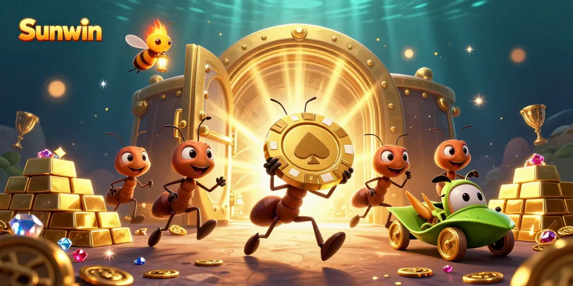 Sunwin's whimsical illustration of a heist with ants, a firefly, and a grasshopper bringing excitement to gambling.