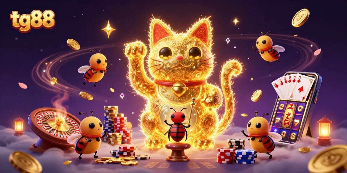 Engage with exciting tg88 gambling action featuring a whimsical lucky cat and conductor beetle.