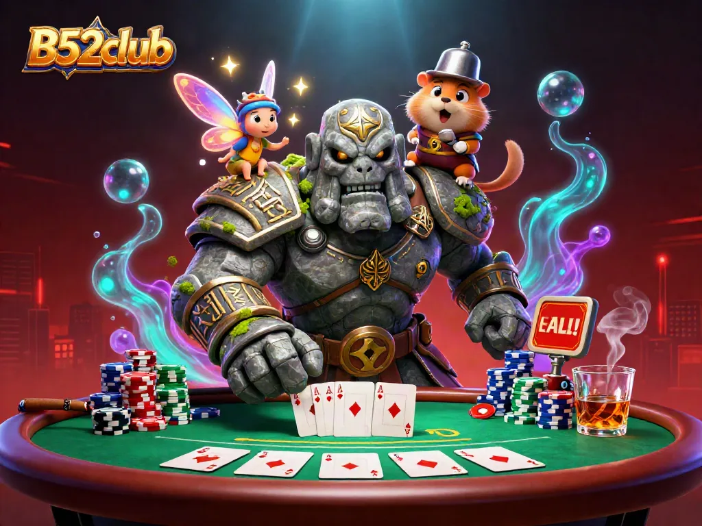 Join the excitement with B52club as a guardian golem and friends play thrilling poker.