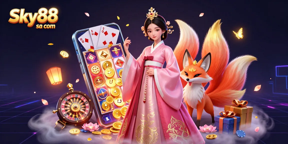 Experience thrilling gameplay at Sky88 sa com with a vibrant 3D illustration showcasing a luxurious casino atmosphere.