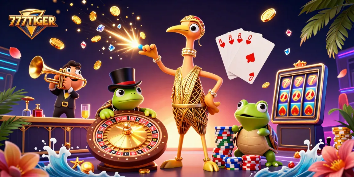 Join the excitement at 777TIGER with vibrant casino elements and lively characters!