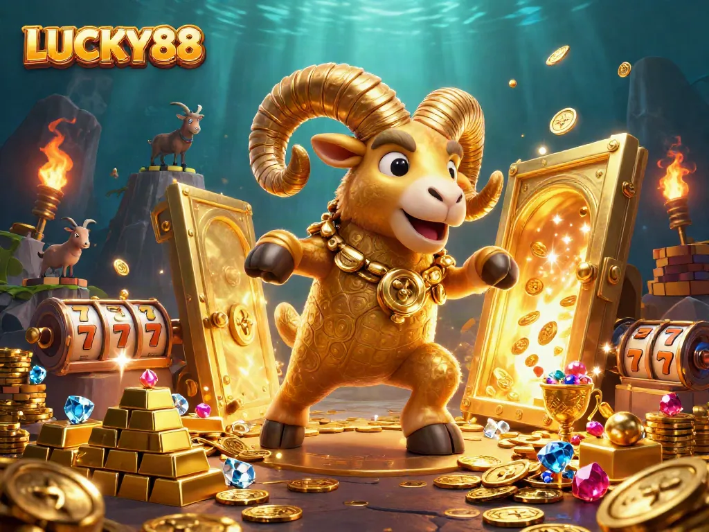 Engage with LUCKY88's thrilling slot action featuring golden riches and animated characters.
