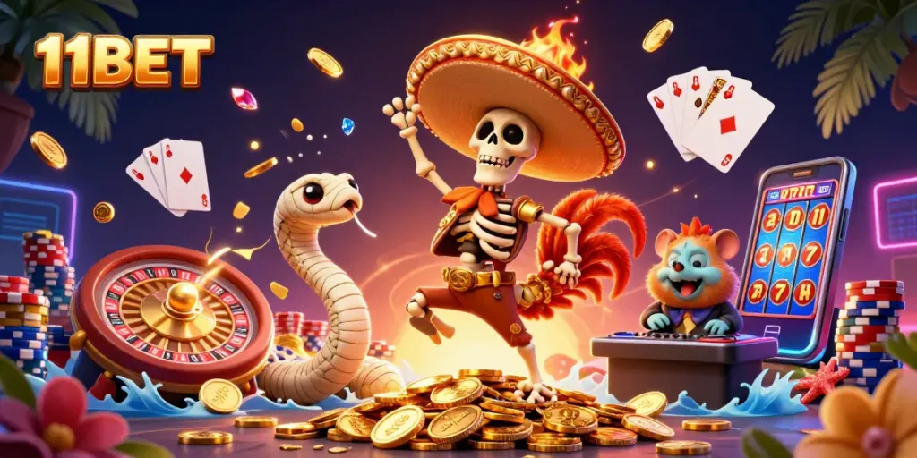 Win big with 11BET in this vibrant casino scene full of energy and excitement.