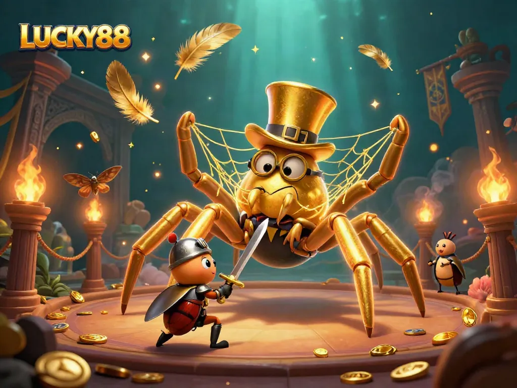 Spin the reels on LUCKY88 with a dynamic scene of golden creatures in a casino setting.