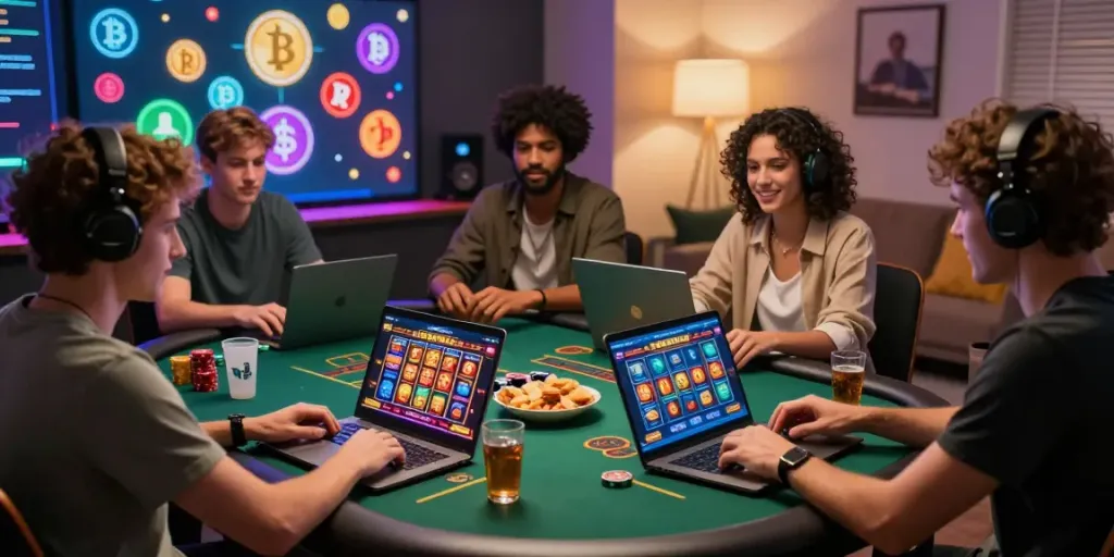 Exciting online gaming at Streek Crypto Casino Canada with friends, showcasing dynamic virtual casino games.