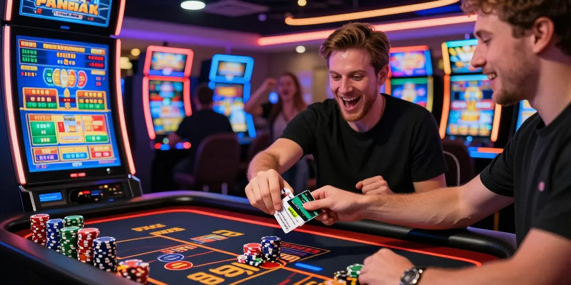 Begeisterter Spieler nutzt einen Paysafe Card Casino-Gutschein am lebhaften Spieltisch.