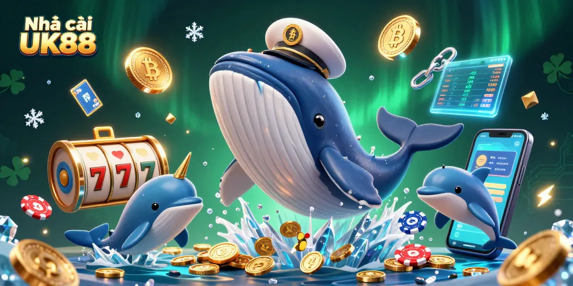 Engage with Nhà cái UK88's vibrant world of online gaming featuring exciting slot reels and playful dolphins.