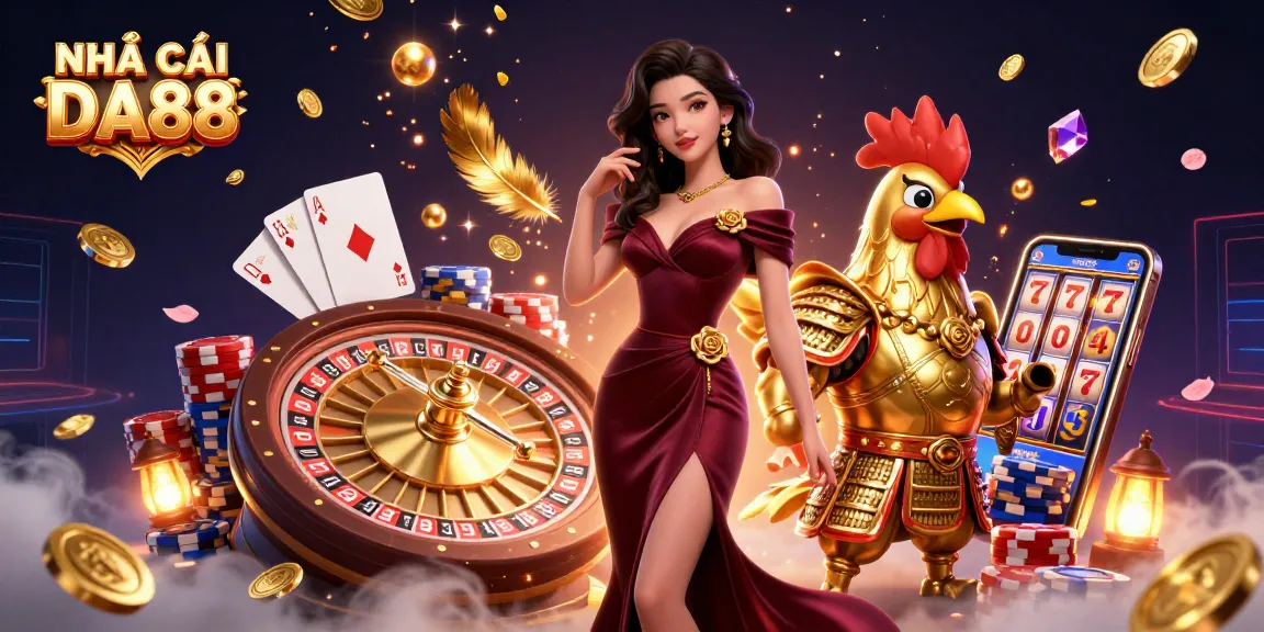 Engaging illustration showcasing NHÀ CÁI DA88, capturing vibrant gaming action with golden coins and graphics.