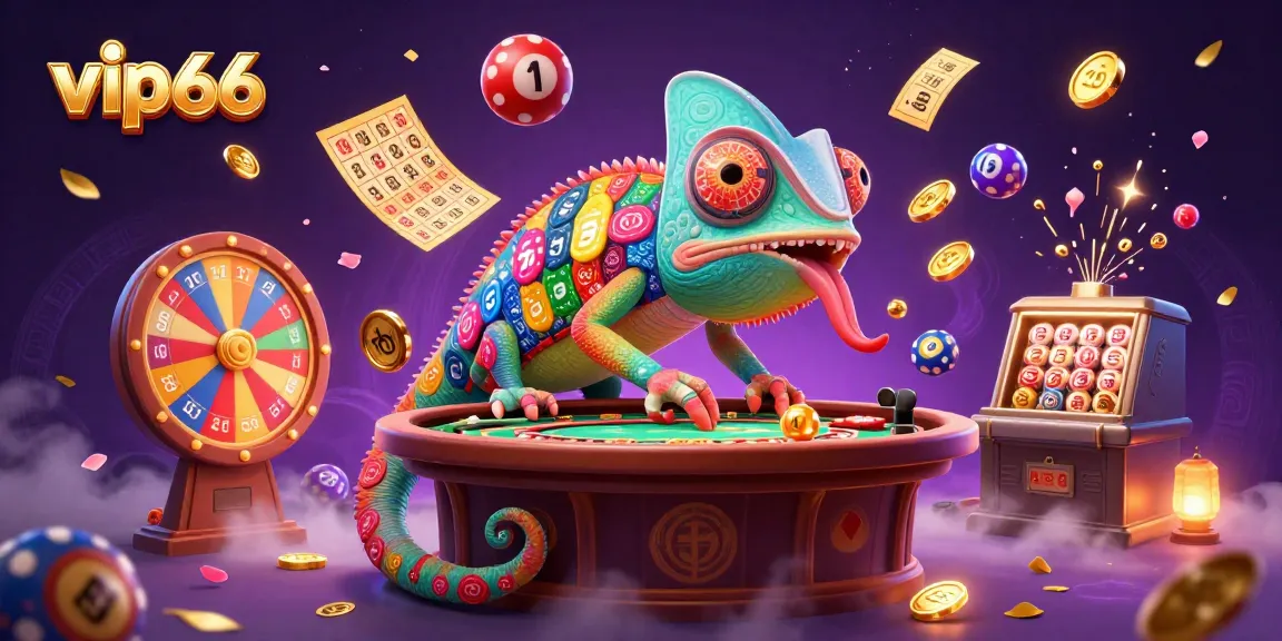 Experience thrilling wins with vip66 in this vibrant casino-themed illustration.